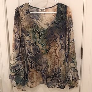 Snakeskin top with bell sleeves